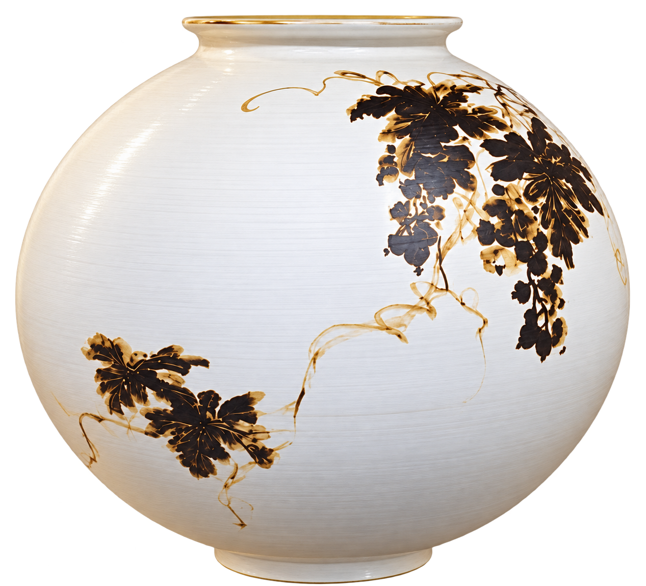 Botanical decoration on a white rounded ceramic jar from the supplied collection